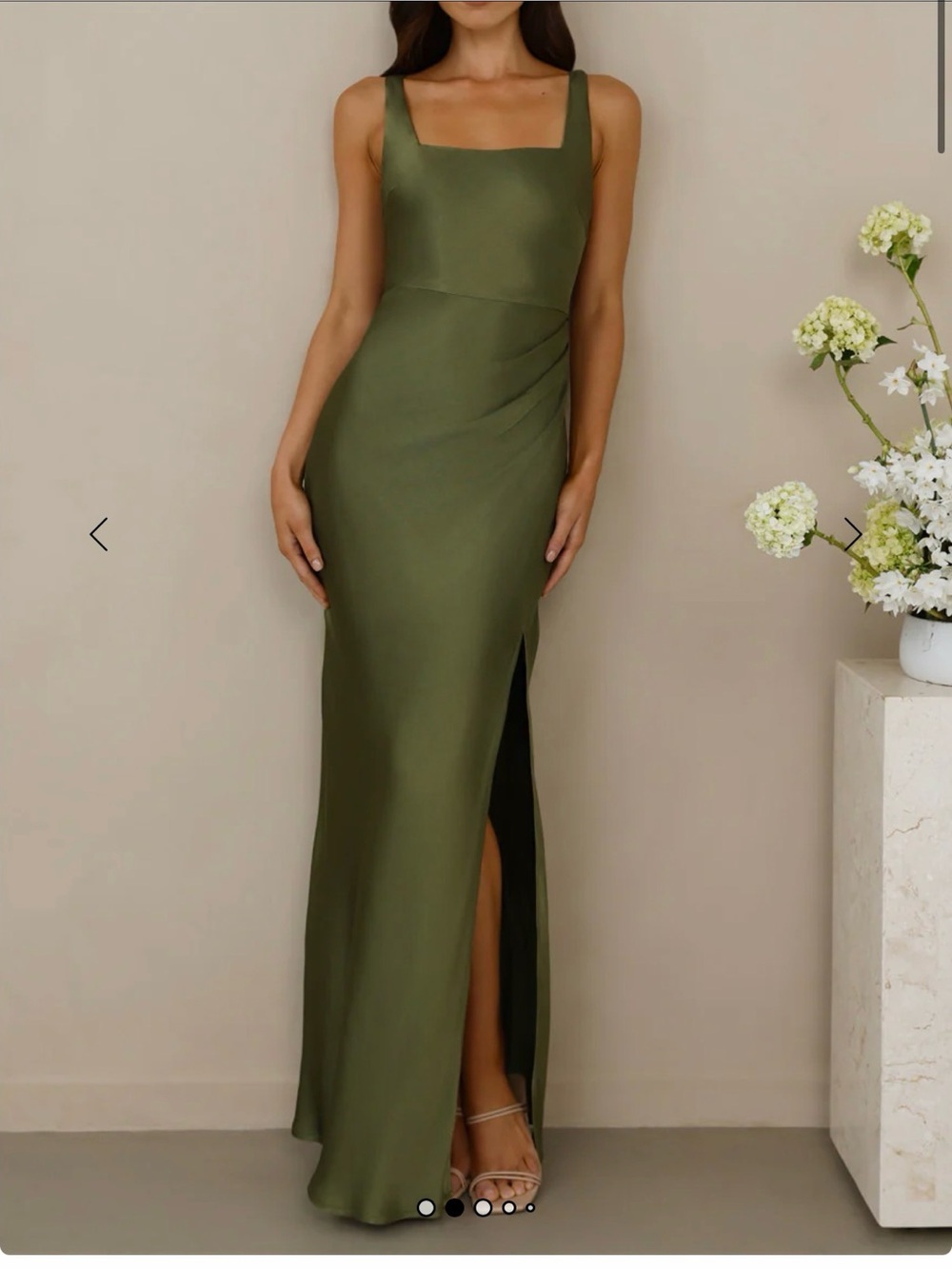 Hello Molly Olive Green Satin Slit Bridesmaids Dress